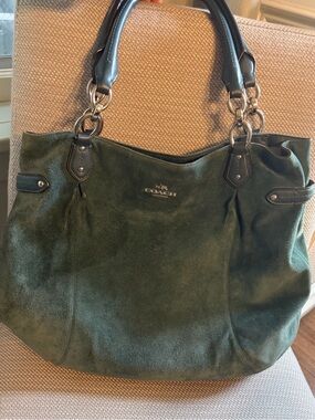 Coach Teal Suede Shoulder Tote with Leather Handles Collette